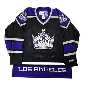 CCM Vintage 99-02 Los Angeles LA Kings Team Signed Purple Hockey Jersey Mens XL